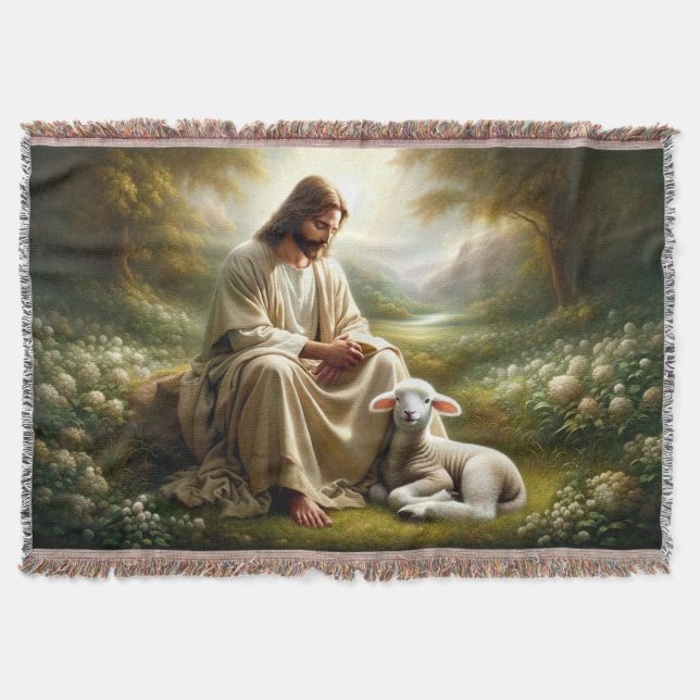 Couverture Blanche de Jeu de Jésus et d'agneau (Devant)
