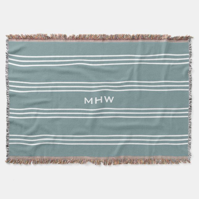 Couverture Bleu acier Bleu Grilles personnalisées monogramme  (Devant)