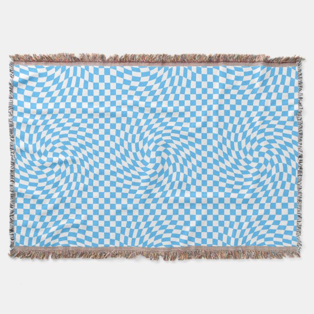 Couverture Bleu clair et blanc Chic dépoli À damiers Motif (Devant)