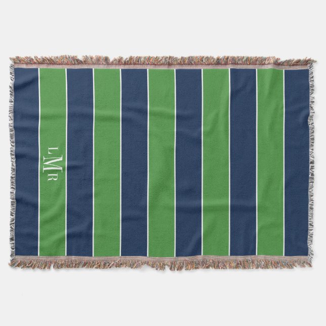 Couverture Bleu et vert Rugby Stripes 3 lettres Monogramme (Devant)