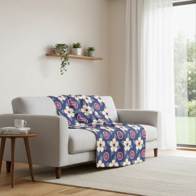 Couverture bleu marine avec fleurs de crème (Créateur téléchargé)