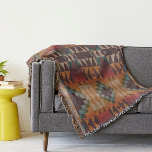 Couverture Bleu turquoise Beige Rouge foncé Art Tribal Brown 