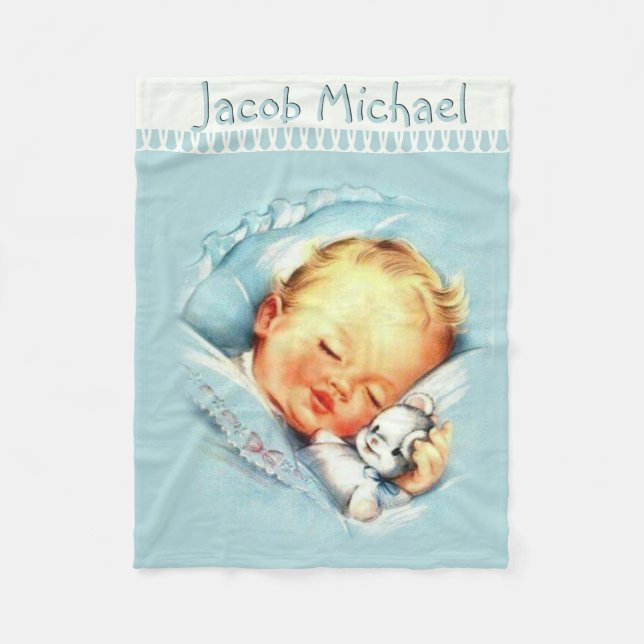 Couverture bleue pour bébé Vintage personnalisée (Devant)