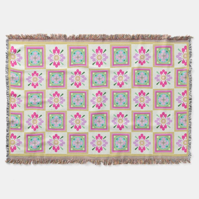 Couverture Blocs de patchwork Fleurs abstraites Plaid (Devant)