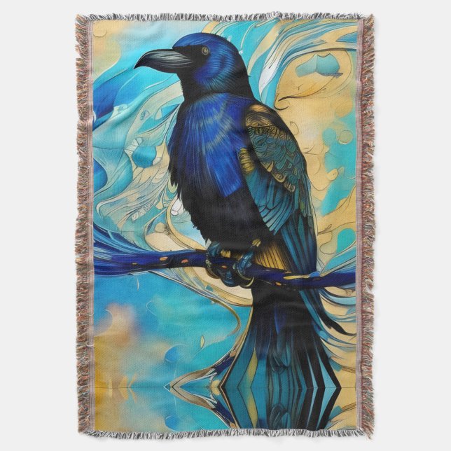 Couverture Blue Black Raven, bleu et or abstrait (devant Vertical)