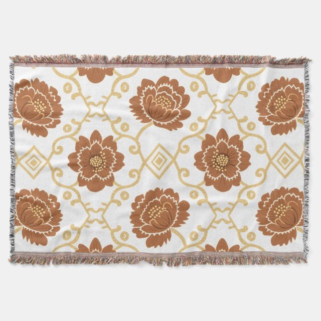 Couverture Bohème Floral Thon Blanket - Terracotta et Gol (Devant)