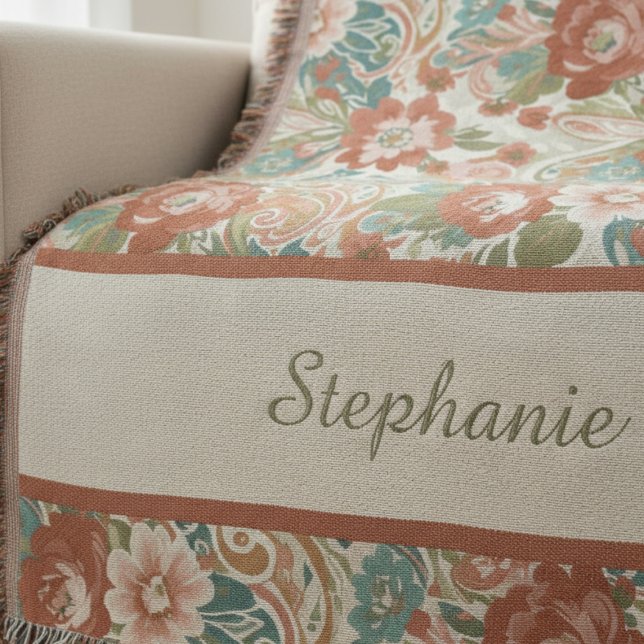 Couverture Boho Chic Floral Paisley Pattern Throw Blanket (Personalized heirloom floral throw blanket)