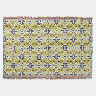 Couverture Boho chic gris foncé et jaune ikat motif tribal