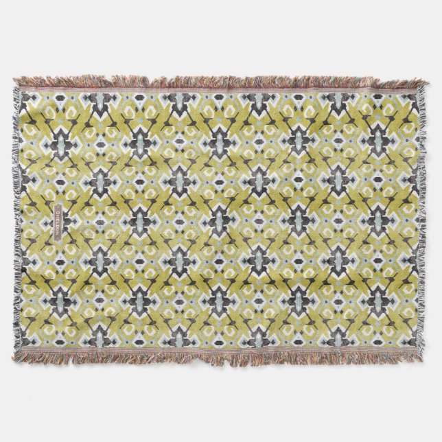 Couverture Boho chic gris foncé et jaune ikat motif tribal (Devant)