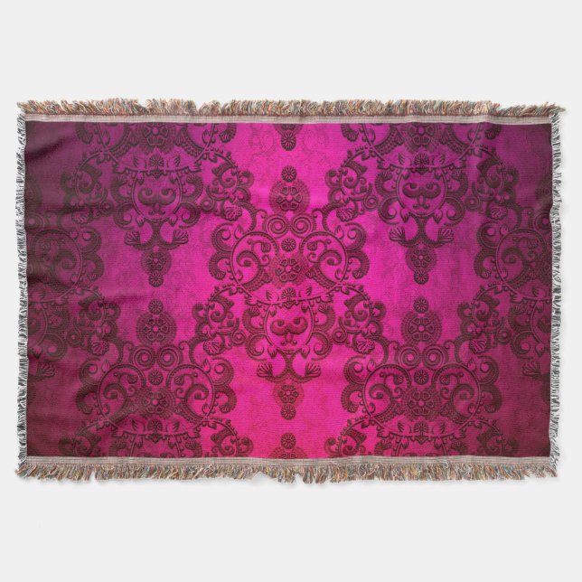 Couverture Boho Damask Style Victorien Rose Profond (Devant)