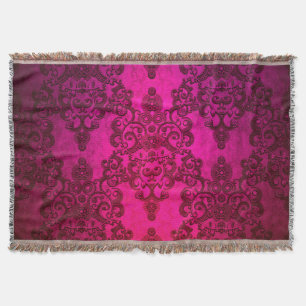 Couverture Boho Damassé Rose Profond Lumineux Style Victorien