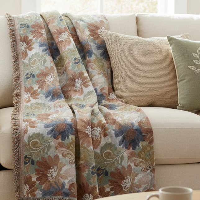 Couverture Boho Floral Pattern Throw Blanket (Floral throw blanket)