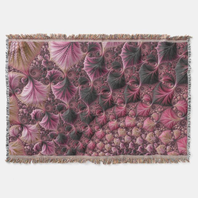 Couverture Boho Funky Éclectique Rose Noir Abstrait Fractal (Devant)