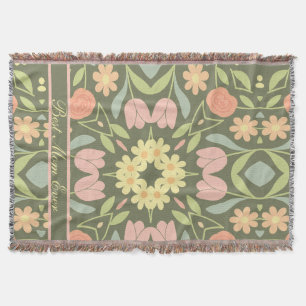 Couverture Boho personnalisé Floral tissé Lait Blanche
