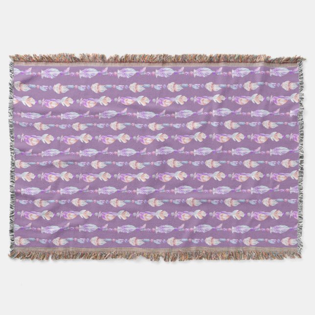Couverture Boho plumes perles aquarelle art motif lancer (Devant)