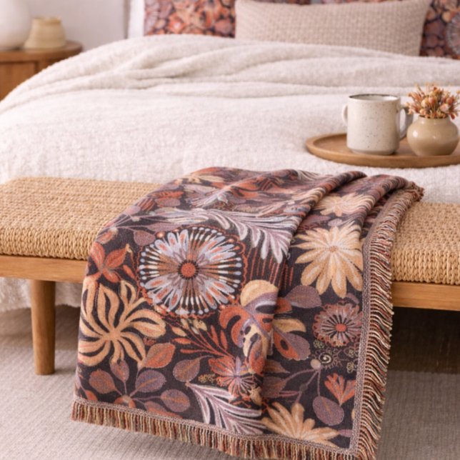 Couverture Boho Terracotta Floral Pattern Throw Blanket (Créateur téléchargé)