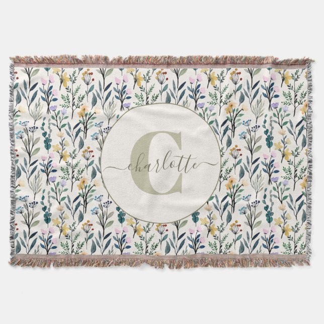 Couverture Boho Watercolor Wildflowers Pattern Monogram Name  (Devant)