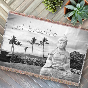 Couverture Bouddha d'Hawaii noir blanc photo Breathe Citation