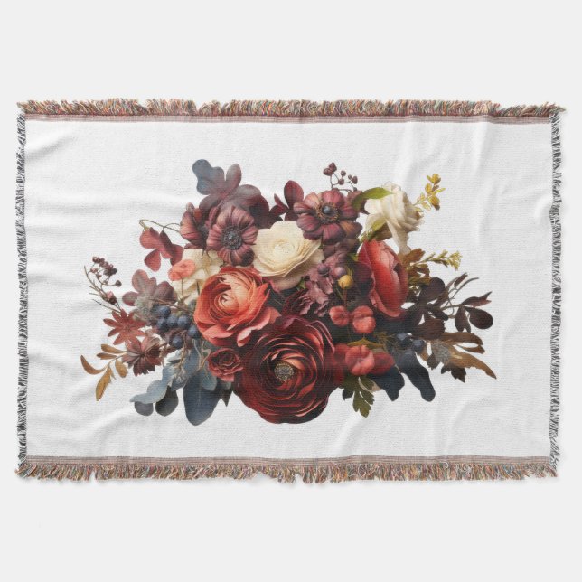 Couverture Bourgogne Marron Corail Blanc Floral Humeur (Devant)