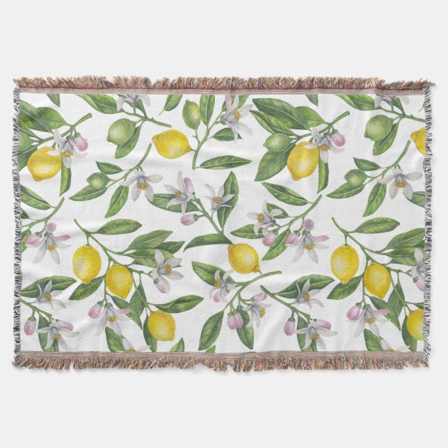 Couverture Branches de citron avec fleurs et fruits sur blanc (Devant)