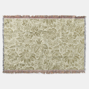 Couverture Brodé Botanique Toile Florale Motif Vert Sauge