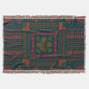 Couverture Broderie palestinienne Tatreez rouge vert 5 Motif
