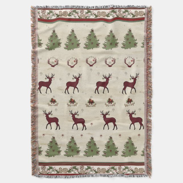 Couverture Buffle de Noël Plaid Deer Antlers Pine Trees (devant Vertical)