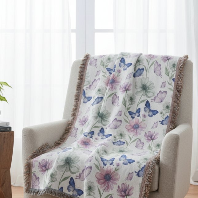 Couverture Butterfly Floral Pattern Throw Blanket (Butterfly floral throw blanket)