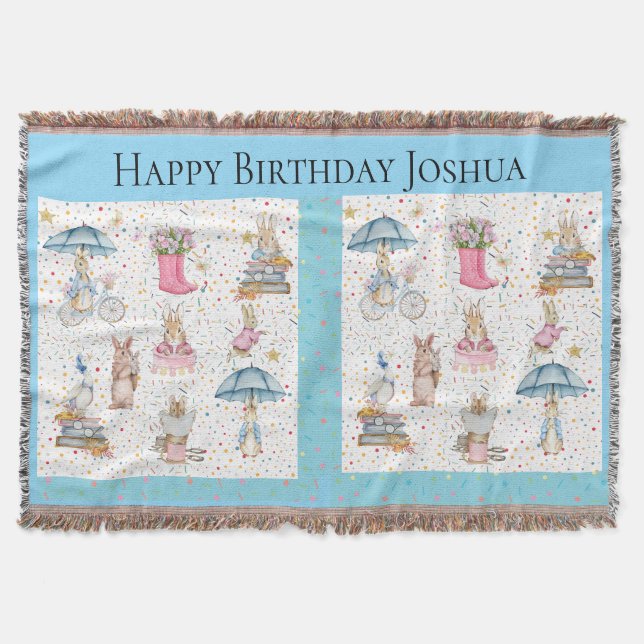 Couverture Cadeau d'anniversaire pour bébé garçon - lapin lap (Devant)