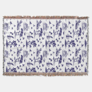 Couverture Cailles Toile De Jouy Navy et jet de blanc