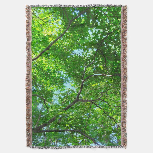 Couverture Canopée verte, Branches feuillues avec ciel bleu (devant Vertical)