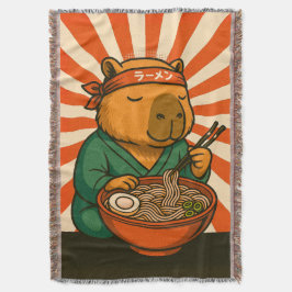 Couverture Capybara Zen mangeant des Ramen avec des rayures r