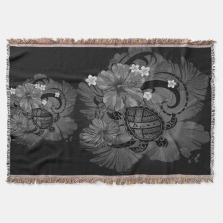 Couverture Carte de l'île d'Hawaii Grosse tortue Hibiscus Plu