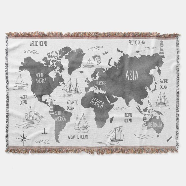 Couverture Carte du monde Art noir blanc Nautique (Devant)