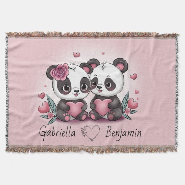 Couverture Cartoon mignon Panda amoureux Coeur Saint-Valentin (Devant)