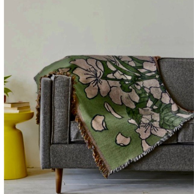 Couverture Cascade de fleurs roses  (Throw Blanket Dimensions: 54"l x 38"w Material: 100% polyester; soft touch.)
