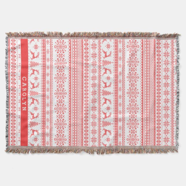 Couverture Chandail de Noël rouge brun motif monogramme (Devant)