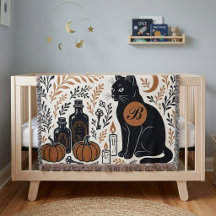Chat noir mystique croissant de lune monogramme bo