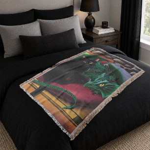Couverture Chat noir mystique Dragon vert émeraude Fantastiqu
