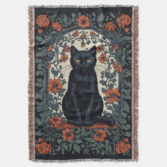 Couverture Chat noir Vintage Floral (devant Vertical)