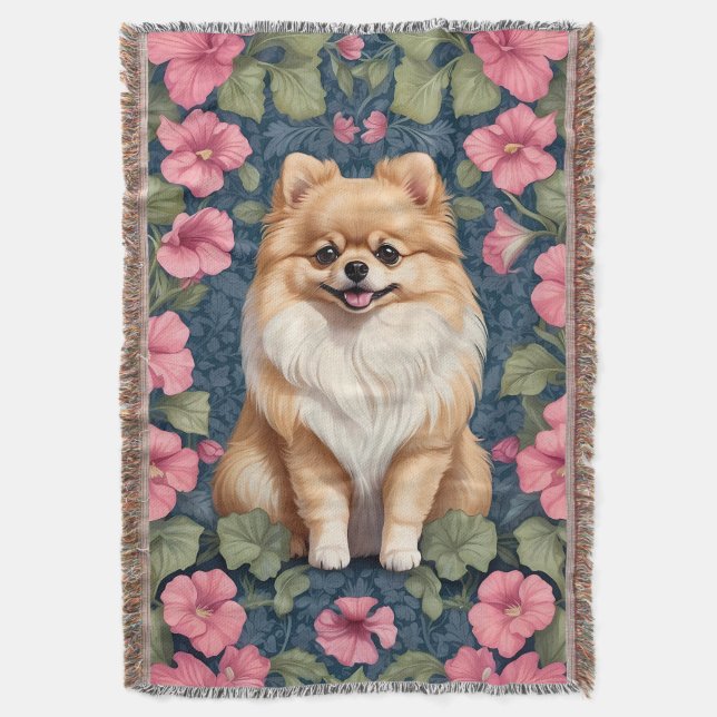 Couverture Cher Chien Poméranien Avec Pétunias Rose (devant Vertical)