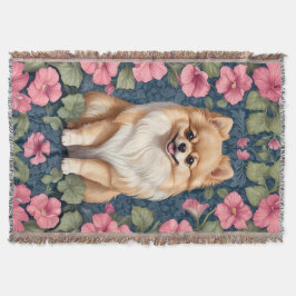 Couverture Cher Chien Poméranien Avec Pétunias Rose