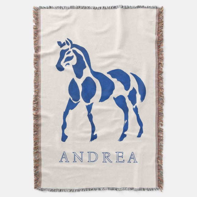 Couverture Cheval Bleu Peinture Moderne Equestre Décor Maison (devant Vertical)