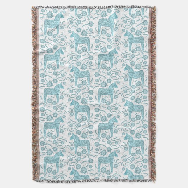 Couverture Cheval de Dala suédois Turquoise et blanc lanceur  (devant Vertical)
