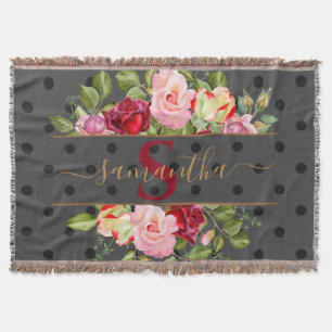 Couverture Chic Black Polka point et Rose Monogramme et nom