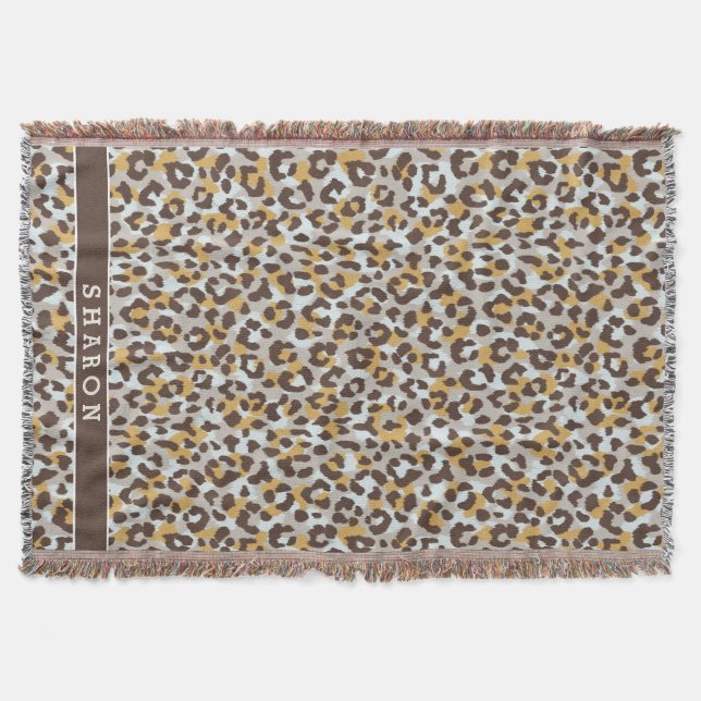 Couverture Chic couleur brun or cheetah imprimé monogramme (Devant)