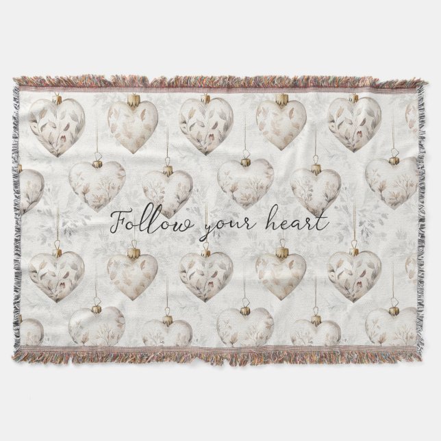 Couverture Chic Cream Grey Hearts Ornaments   (Devant)