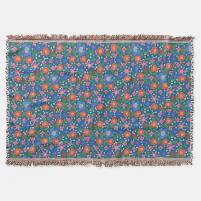 Couverture Chic style art populaire floral sur Bleu lancette  (Devant)