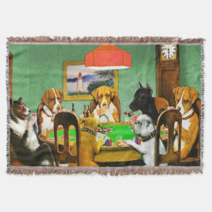 Couverture Chiens Jouant Poker Tissé Jeu Blanche 54 x 38