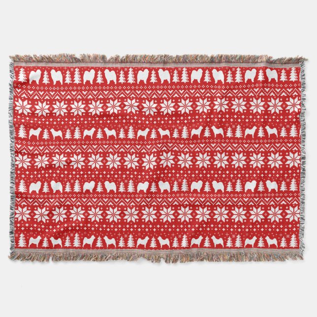 Couverture Chow Chow Silhouettes Chiens de Noël Motif Rouge (Devant)